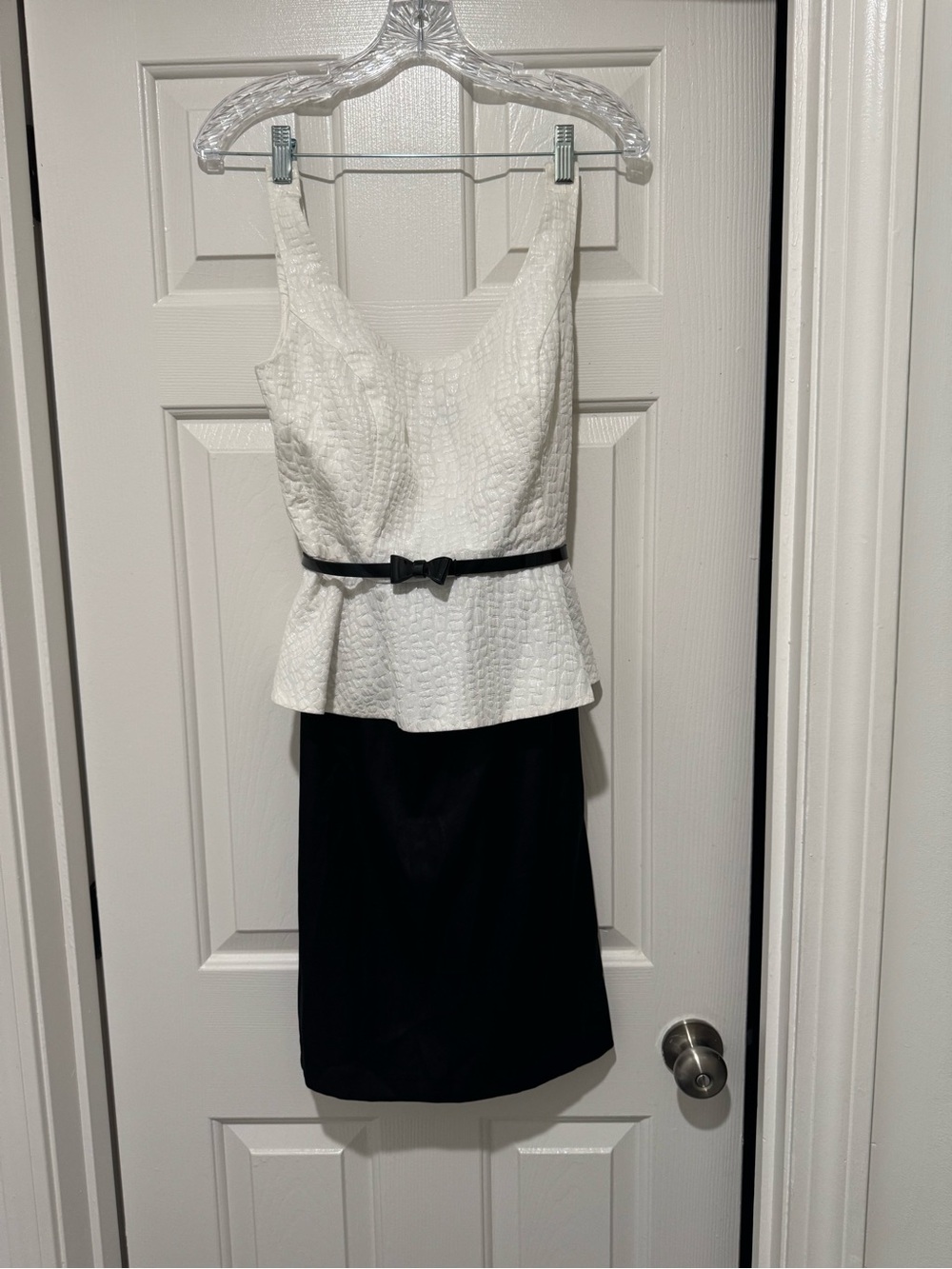 Dress Barn White and Black Sleeveless Dress with Belt